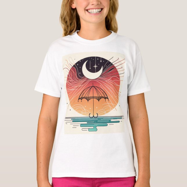 Boho Moon & Stars Dreamy Line Tee Design (Front)
