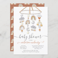 Boho Moon Stars Rainbows Clouds Mobile Baby Shower Invitation