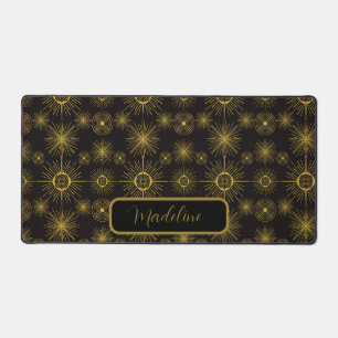 Boho Moon Stars Sun Black Pattern Desk Mat