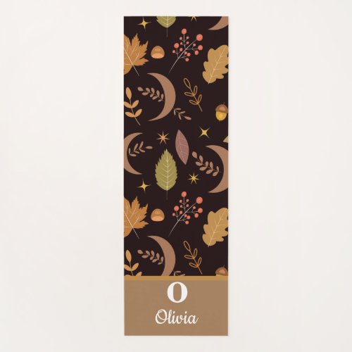 Boho Moon with autumn leaves monogrammed  Yoga Mat