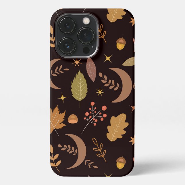 Boho Moon with autumn leaves pattern  iPhone Case (Back)