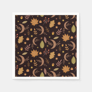 Boho Moon with autumn leaves pattern  Napkins
