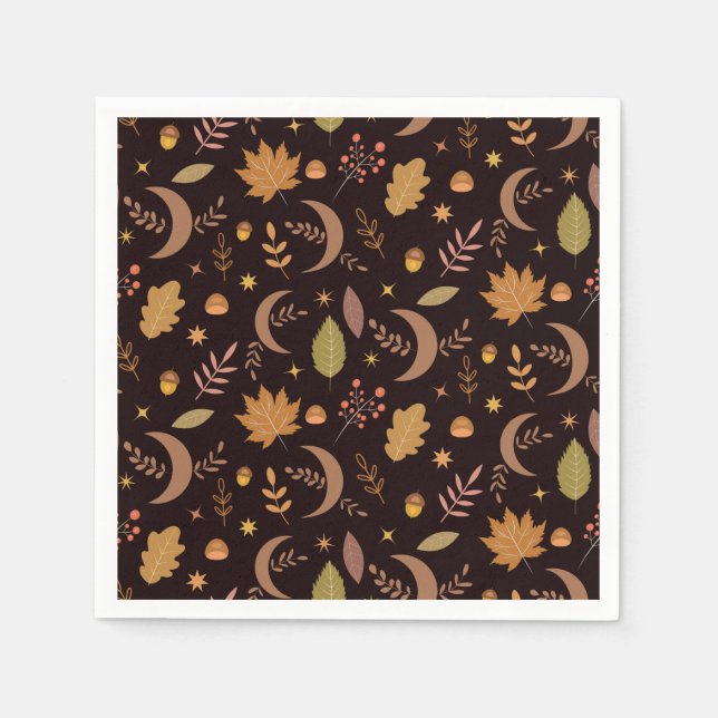 Boho Moon with autumn leaves pattern  Napkins (Front)