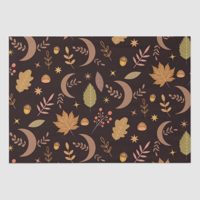 Boho Moon with autumn leaves pattern    Tissue Paper (Front)