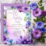 Boho Morning Glories Sweet 16 Birthday Party Invitation<br><div class="desc">Elegant purple and blue floral design "Sweet 16 Birthday Party" design featuring a floral frame of morning glories and aster flowers,  on a pastel-toned watercolor background.</div>