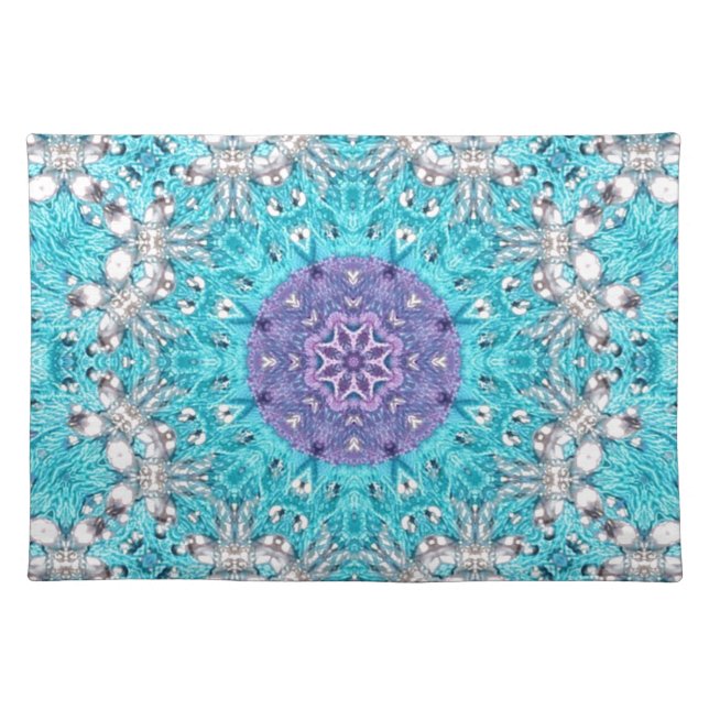 Boho Moroccan Embroidery turquoise blue bohemian Placemat (Front)