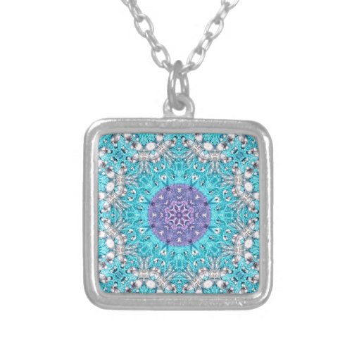 Boho Moroccan Embroidery turquoise blue bohemian Silver Plated Necklace