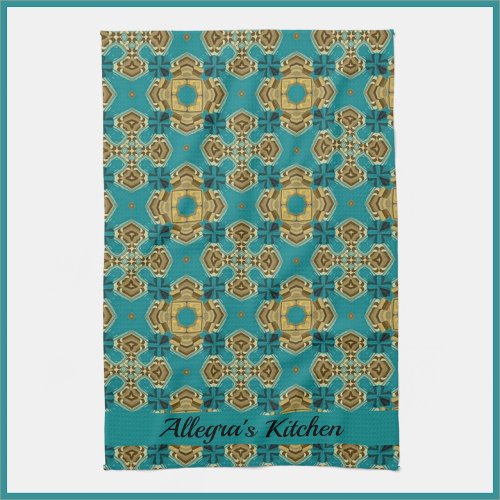 Boho Moroccan Tile Blue and Gold Kitchen Towel