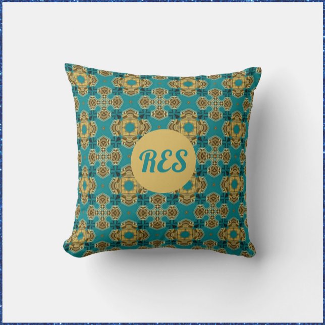 Boho Moroccan Tile Inspired Monogram Throw Pillow (Creator Uploaded)