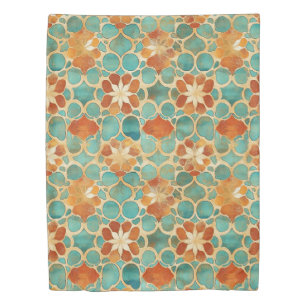 Boho Moroccan Turquoise and Terracotta Floral Duvet Cover
