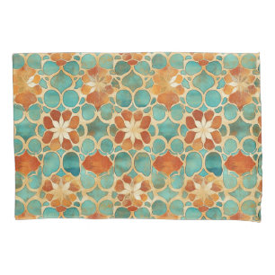 Boho Moroccan Turquoise and Terracotta Floral Pillow Case