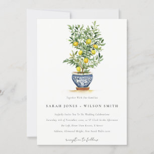 Boho Moroccan Watercolor Yellow Lemon Tree Wedding Invitation