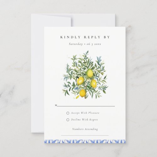 Boho Moroccan Watercolor Yellow Lemon Tree Wedding RSVP Card
