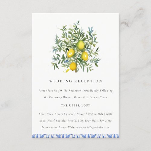 Boho Moroccan Yellow Lemon Tree Wedding Reception Enclosure Card