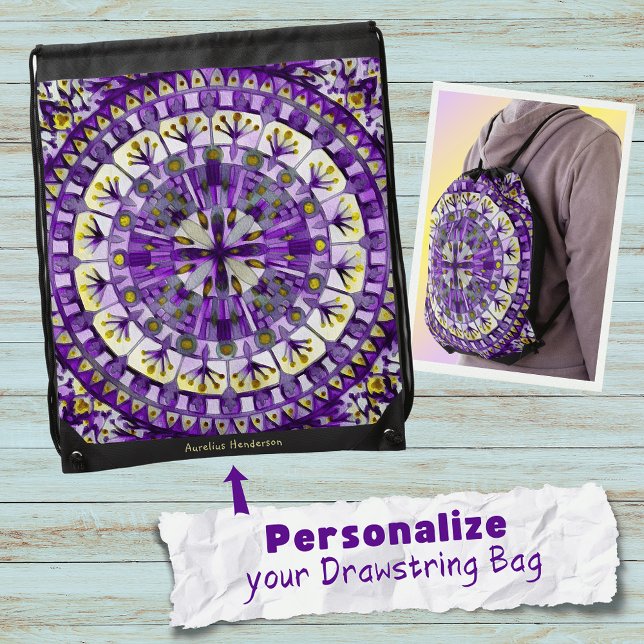 Boho Mosaic Mandala Tile Violet Flame -  Drawstring Bag (Creator Uploaded)