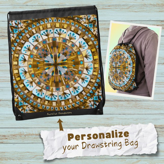 Boho Mosaic Mandala Tile yellow Honey -  Drawstring Bag (Creator Uploaded)