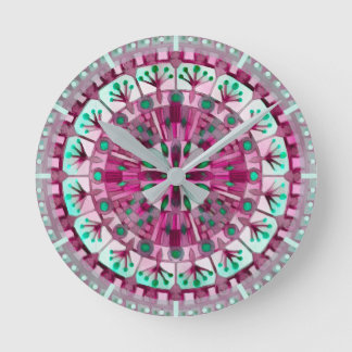 Boho Mosaic Tile Pink Berry - Round Clock