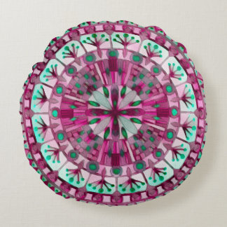 Boho Mosaic Tile Pink Berry - Round Pillow