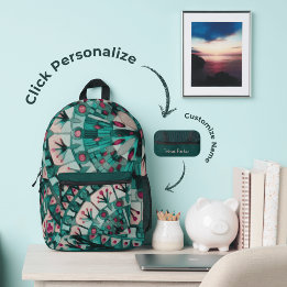 Boho Mosaic Tile Teal Ocean - Printed Backpack