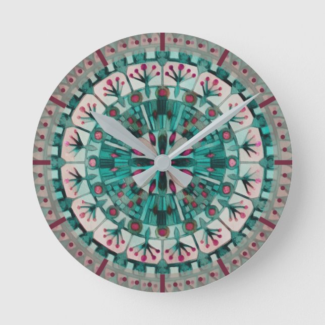Boho Mosaic Tile Teal Ocean -  Round Clock (Front)
