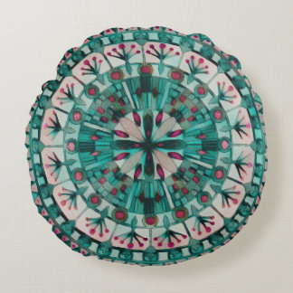 Boho Mosaic Tile Teal Ocean -  Round Pillow