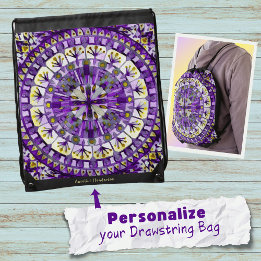 Boho Mosaic Tile Violet Flame - Drawstring Bag
