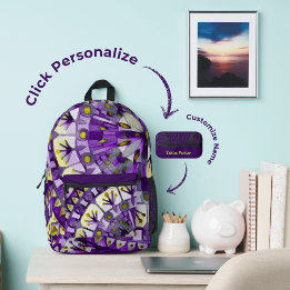 Boho Mosaic Tile Violet Flame - Printed Backpack