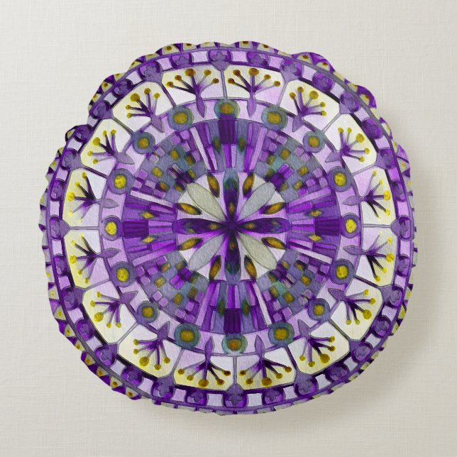 Boho Mosaic Tile Violet Flame -  Round Pillow (Front)