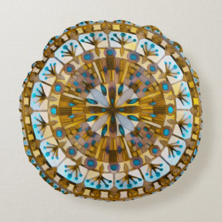 Boho Mosaic Tile yellow Honey - Round Pillow