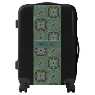 Boho Moss Green Batik Print Luggage