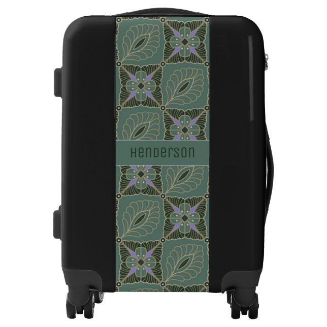 Boho Moss Green Batik Print Luggage (Front)