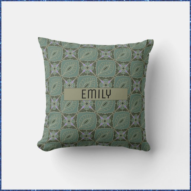 Boho Moss Green Batik Print Throw Pillow (Creator Uploaded)