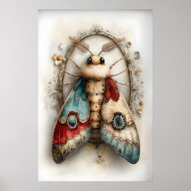 Boho Moth Print, Butterfly Spring Printable Wall Poster (Front)