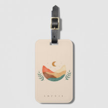 Boho mountain design with monogram luggage tag
