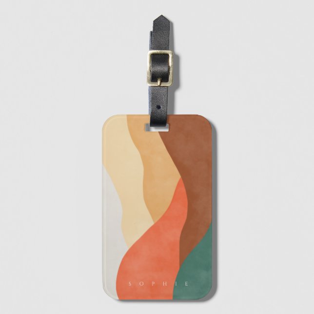 Boho mountain design with monogram luggage tag (Front Vertical)
