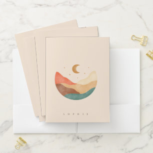 Boho mountain design with monogram pocket folder