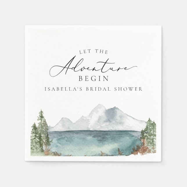 Boho Mountain Lake Adventure Bridal Shower Napkins (Front)