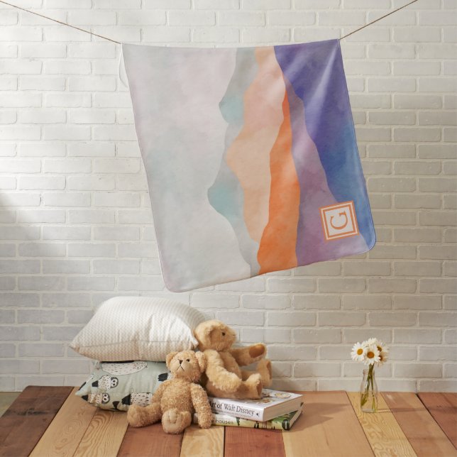 Boho Mountain Landscape Monogram Baby Blanket (In Situ)