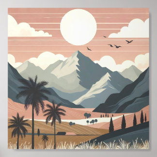 Boho Mountain Landscape Wall Art Acrylic Photo Tile