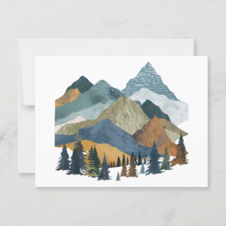 Boho Mountain Landscape with Pine Trees design Postcard