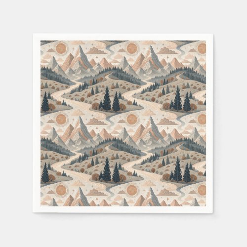 Boho Mountain River Abstract Landscape Pattern Art Napkins