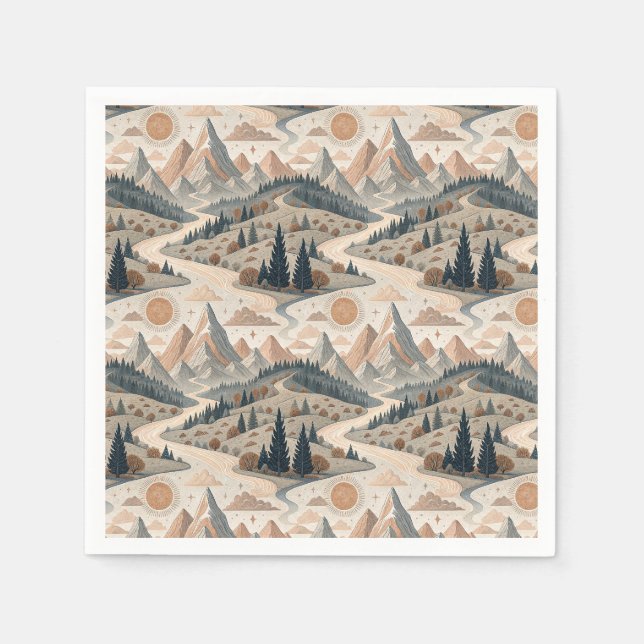 Boho Mountain River Abstract Landscape Pattern Art Napkins (Front)