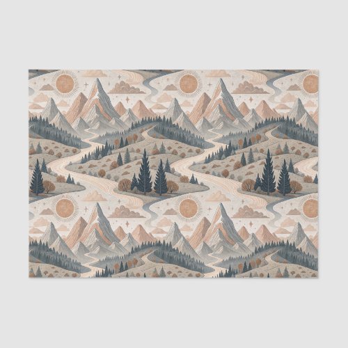 Boho Mountain River Abstract Landscape Pattern Art Tissue Paper