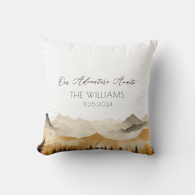Boho Mountain Wedding Couple  Throw Pillow (Front)