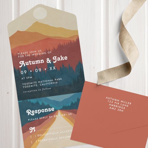 Boho Mountains  Forest Retro  All In One Invitation