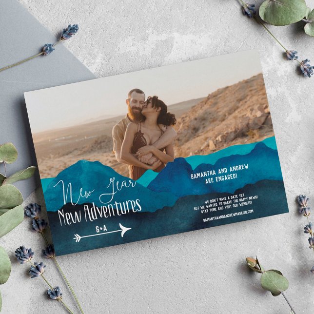 Boho mountains new year new adventures engagement announcement (Creator Uploaded)