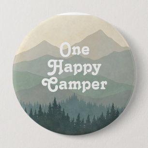 Boho Mountains One Happy Camper Boys 1st Birthday Button