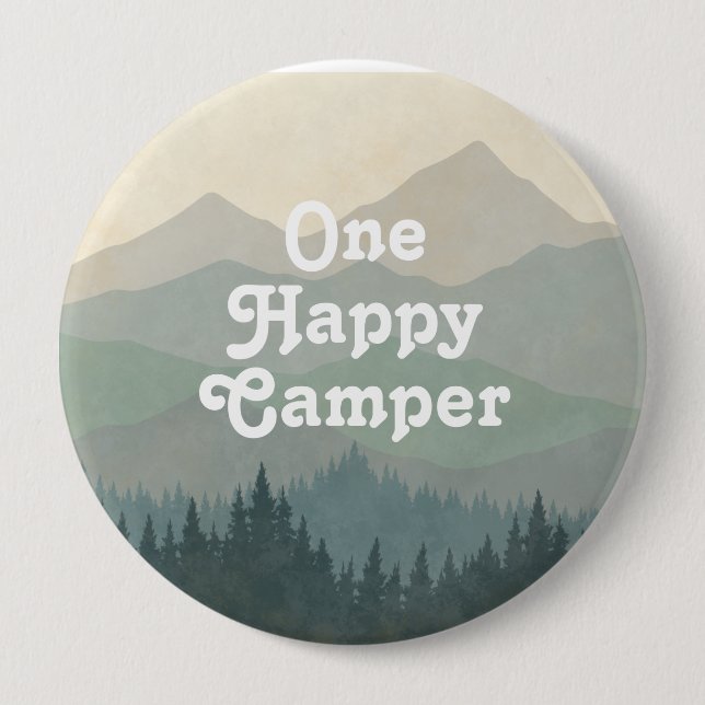 Boho Mountains One Happy Camper Boys 1st Birthday Button (Front)