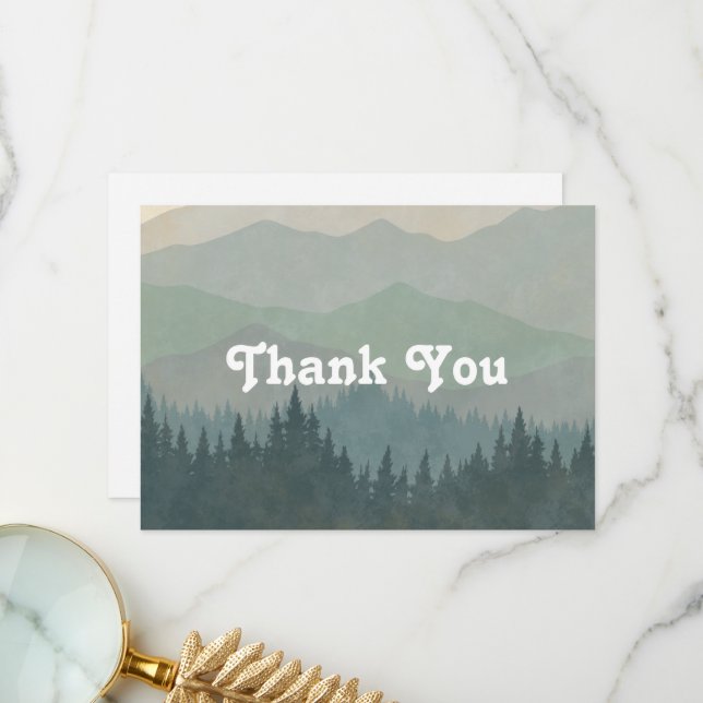 Boho Mountains Retro Dusty Blue Flat Thank You Card (Front/Back In Situ)