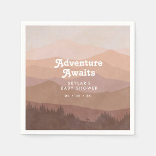 Boho Mountains Retro Pink Baby Shower Napkins
